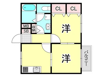 Aスクエア桜木町(2DK/1階)の間取り写真