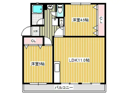 賢勝ビル尾ノ上II(2LDK/1階)の間取り写真