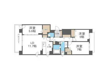 ル・コルヌイエ山鼻(3LDK/3階)の間取り写真