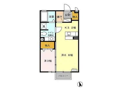 グランソシエB棟(1LDK/2階)の間取り写真