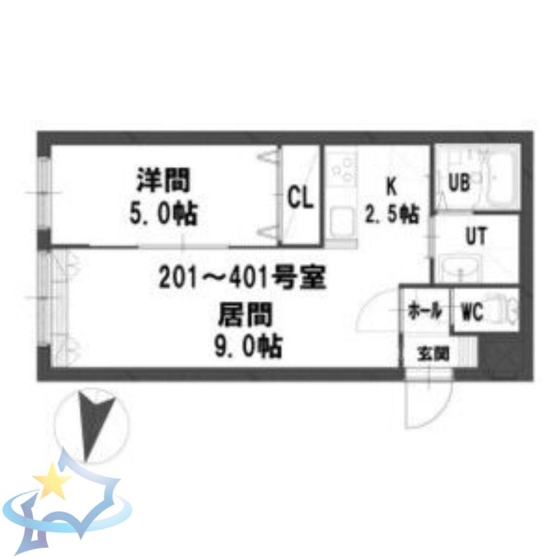 グランメール北11条(1LDK/3階)の間取り写真