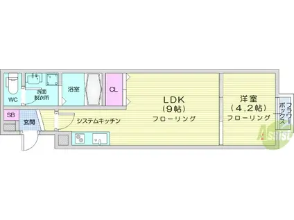 UN富沢(1LDK/3階)の間取り写真