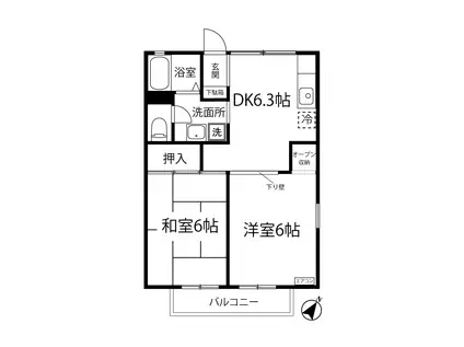 ニューハイツミエ(2DK/2階)の間取り写真