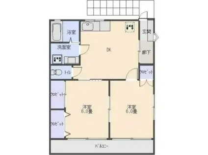 チェリーハイツ上矢部(2DK/1階)の間取り写真