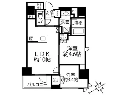クリオラベルヴィ新富町(2LDK/3階)の間取り写真