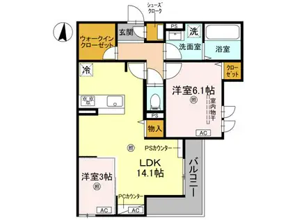 CASA MUKAINO(2LDK/3階)の間取り写真