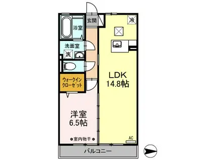 ウィルモア夷山B棟(1LDK/1階)の間取り写真
