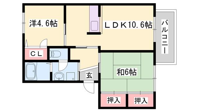 シャーメゾンさくら坂 F棟(2LDK/2階)の間取り写真