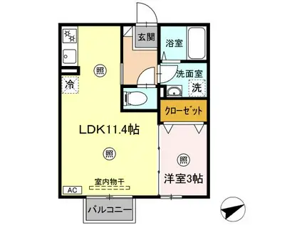 ユイマールガーデンIII(1LDK/2階)の間取り写真