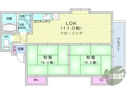 S・KハイツⅡ(2LDK/1階)の間取り写真