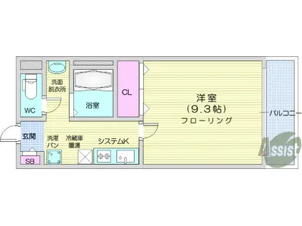 ポルトフィーノ仙台ウエスト(1K/6階)の間取り写真