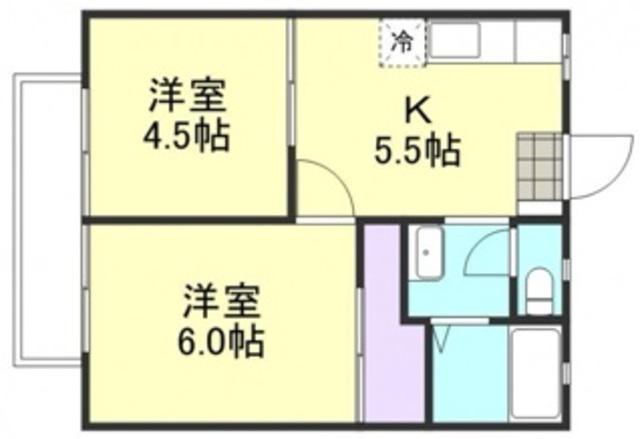 サンライフ鴨方(2K/2階)の間取り写真