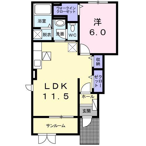 アスリープ I(1LDK/1階)の間取り写真