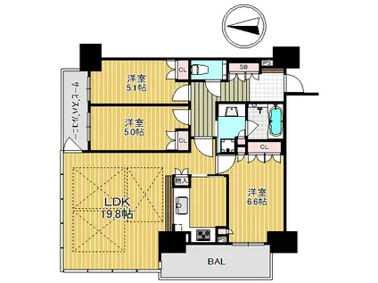 グランドメゾン新梅田タワー THE CLUB RESIDENCE(3LDK/6階)の間取り写真