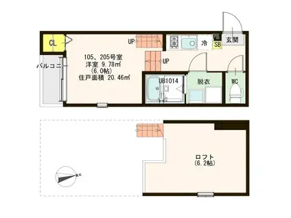 ハーモニーテラス高松IV(1K/1階)の間取り写真