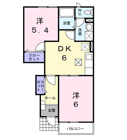 K-13A(2DK/1階)の間取り写真