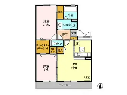 ベルデュールA・B (2LDK/1階)の間取り写真