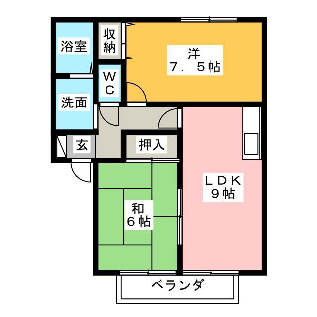 ドミール西平B(2LDK/1階)の間取り写真