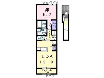 スイセンI(1LDK/2階)の間取り写真