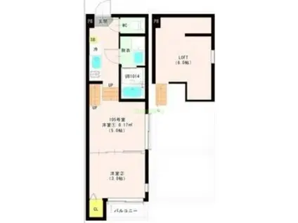 ハーモニーテラス西中田VIII(1DK/1階)の間取り写真