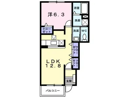 ペレーネB(1LDK/1階)の間取り写真