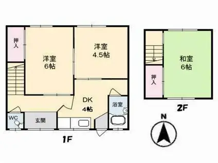 ＪＲ山陰本線 湖山駅 徒歩13分 2階建 築53年(3K/2階)の間取り写真