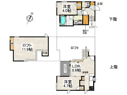 CB和白オーシャンフォルム(2LDK/2階)の間取り写真