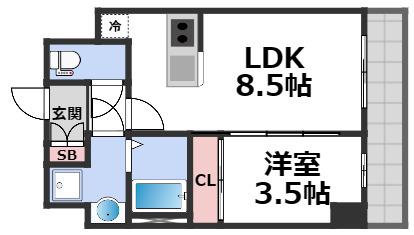 グランパシフィック東今里INNOVATION(1LDK/9階)の間取り写真