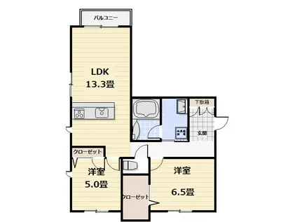 リシェス弥栄(2LDK/1階)の間取り写真