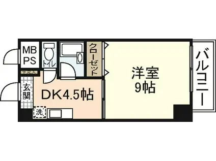 比治山グリーンビル(1K/6階)の間取り写真