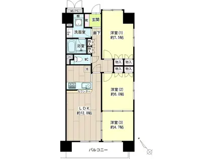 サンリバーオオモリ(3LDK/14階)の間取り写真