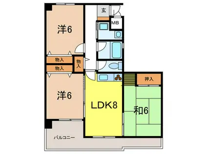 芦屋パティオ(3LDK/3階)の間取り写真