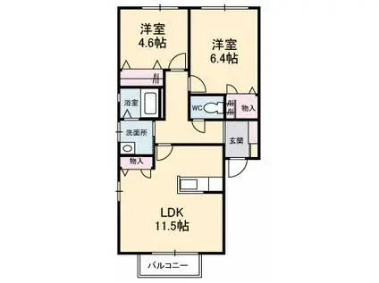 レインボーK(2LDK/1階)の間取り写真