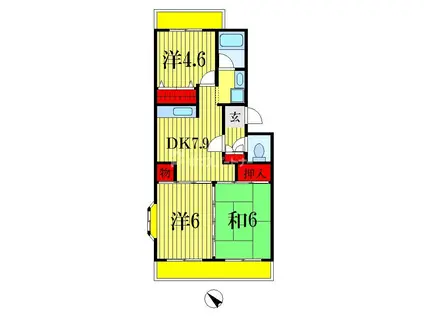 パル湯浅マンション(3DK/3階)の間取り写真