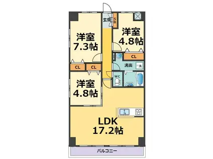 ロジュマンヴェール若草(3LDK/2階)の間取り写真