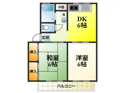 エクセレントタカB(2DK/2階)の間取り写真