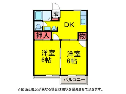 ノースビレッジB(2DK/1階)の間取り写真