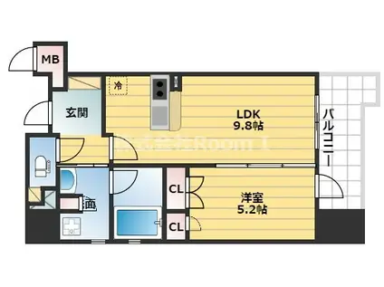 セイワパレス大手前西(1LDK/7階)の間取り写真
