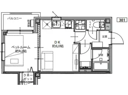 カーサ市川大門通(1DK/3階)の間取り写真