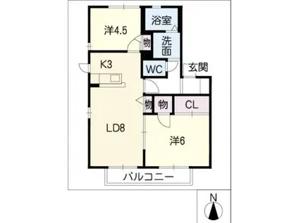 グランドール和川(2LDK/2階)の間取り写真
