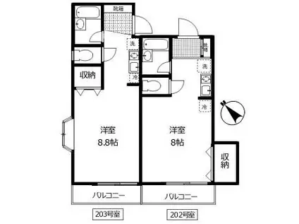 ハイツ北原(ワンルーム/2階)の間取り写真