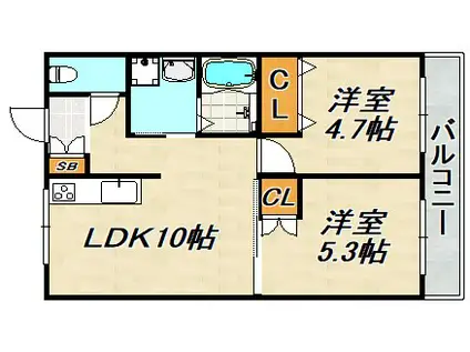 セイシェル長田山手(2LDK/3階)の間取り写真