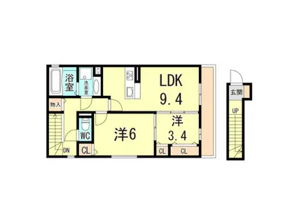 クラヴィーア(2DK/1階)の間取り写真