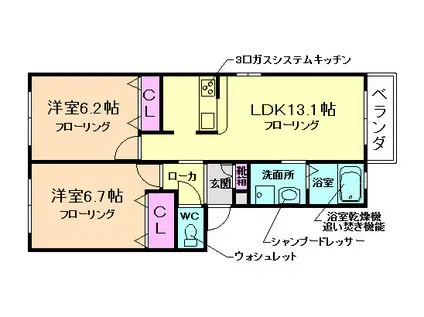 フェリシード(2LDK/1階)の間取り写真