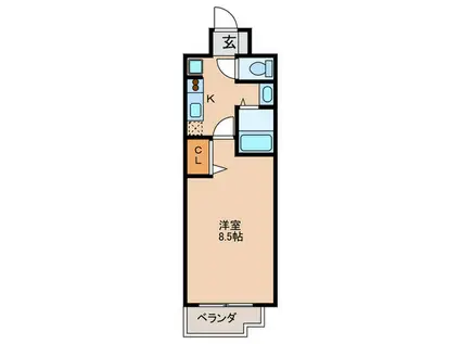 カメリアライジング21麦野(1K/2階)の間取り写真