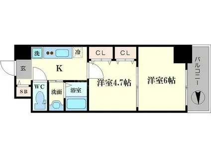 グランパシフィックパークビュー(2K/8階)の間取り写真