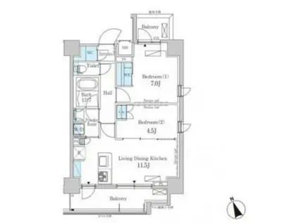 パークアクシス芝浦(2LDK/10階)の間取り写真