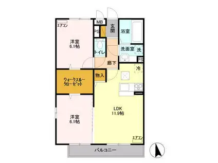 メゾンシャルマン(2LDK/1階)の間取り写真