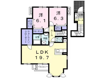 ミゾノカワAB(2LDK/2階)の間取り写真