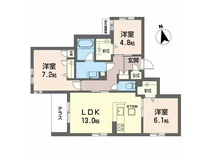 シャーメゾン伽羅橋(3LDK/1階)の間取り写真